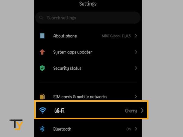 Inside phone settings, select Wi-Fi