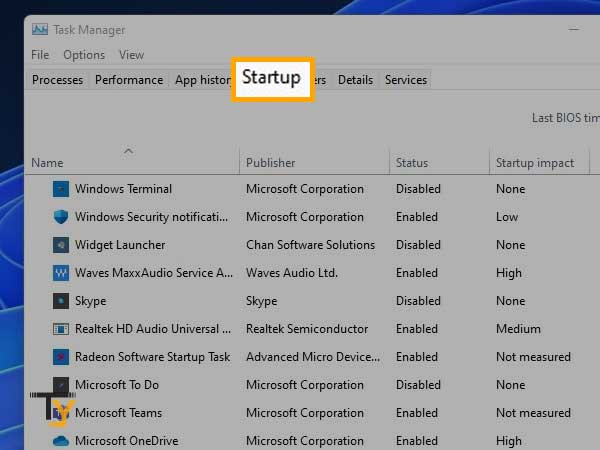 Inside Task Manager go to the startup tab