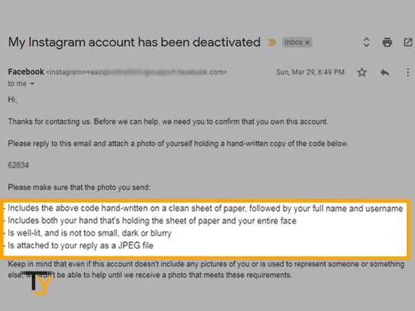Instagram recovery email. Instructions to recover the account