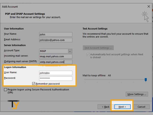Type in the username and password in logon information