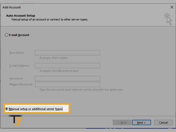 select ‘Manual setup or additional server types’ and click next