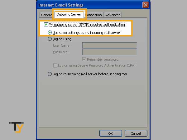 select the option ‘Use same settings as my incoming mail server’.