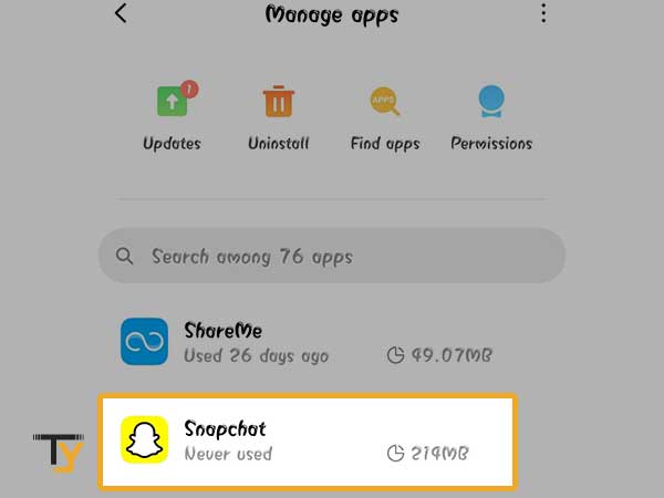 Select Snapchat from the list of installed apps.