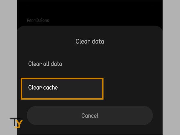  Tap on the Clear cache option.