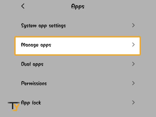 Select Manage apps from the Apps’ page.