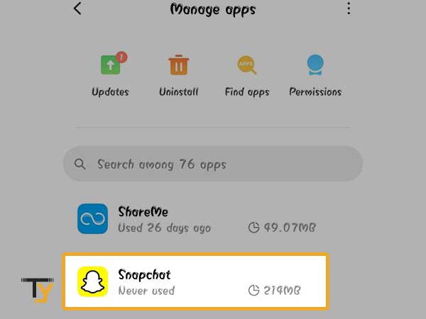 Select Snapchat from the list of installed apps