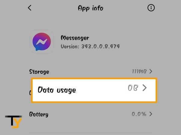 Tap on the Data usage section under the Messenger App Info page.