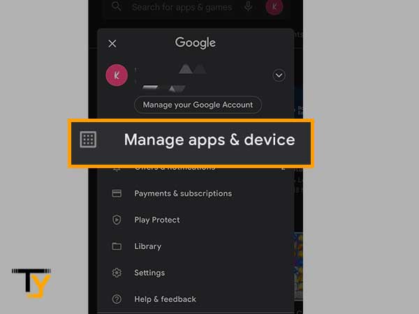 Select Manage apps and devices.