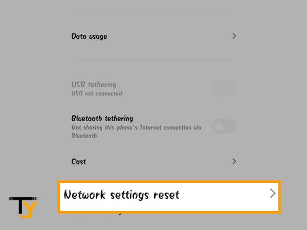 Select the Network Settings Reset option.