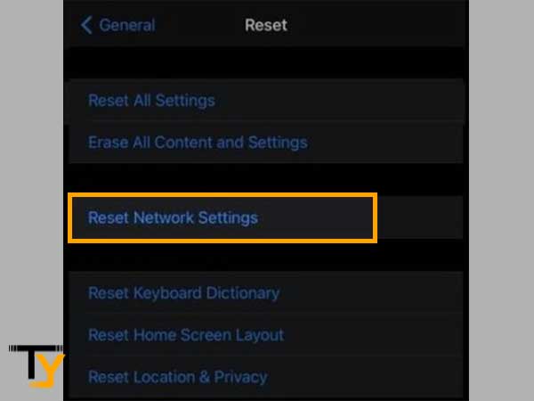 Select the Reset Network Settings option