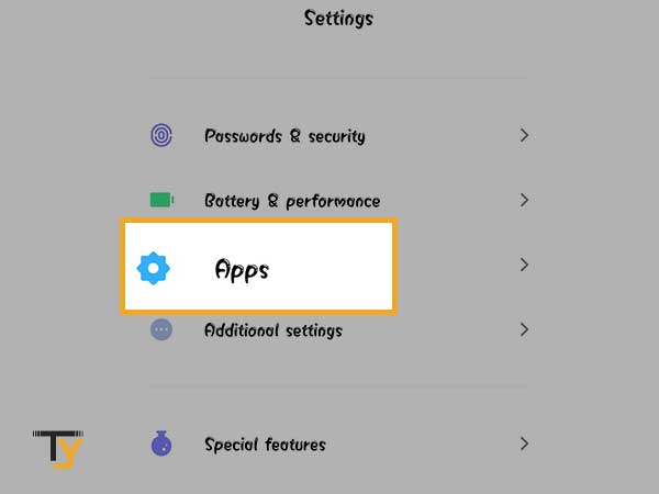  Select Apps from Settings.