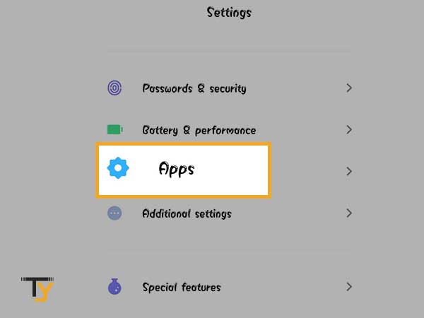 Select Apps section from Settings.