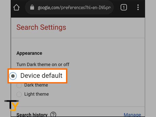 Under Search Settings, select the Device Default option.