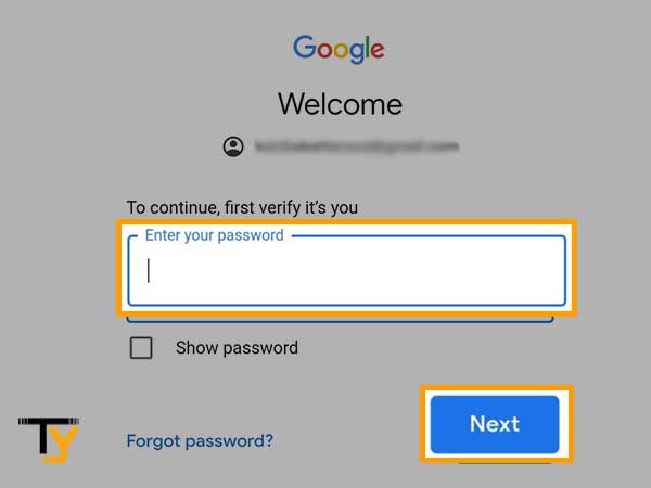 Enter the present Gmail password and click Next.