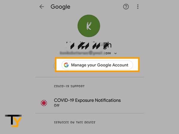 Select Manage your Google Account.