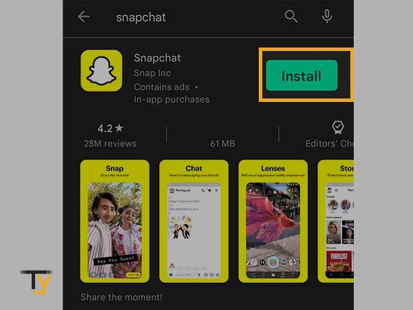 Tap on the Install button to download Snapchat.