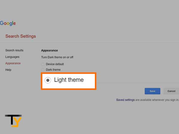 Select the Light theme option from the themes.