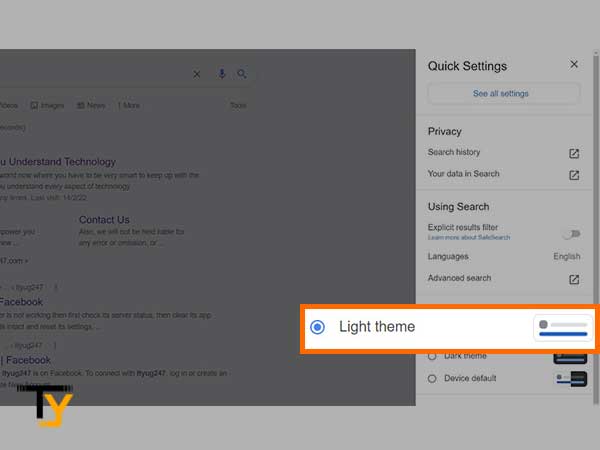 Select the Light theme option from the Quick Settings.