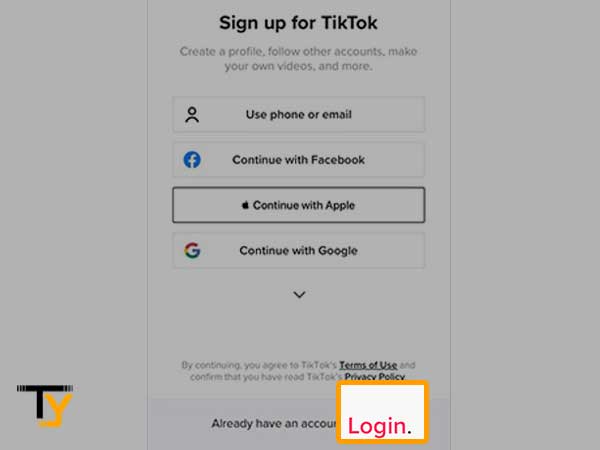 Tap on the Login link