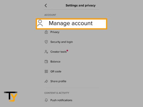 Select the Manage Account option