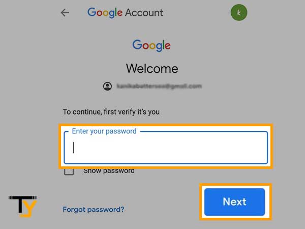 Enter current gmail password