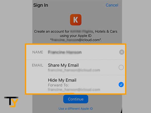 Fill in your name and email address as used in Apple ID.