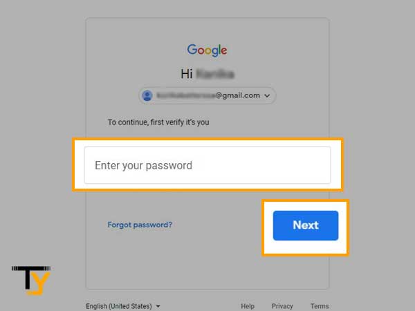 Fill in your account password and click Next