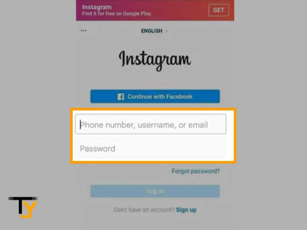 Fill in Instagram phone number/email/username and then the password.