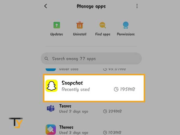 Select Snapchat from the apps’ list.