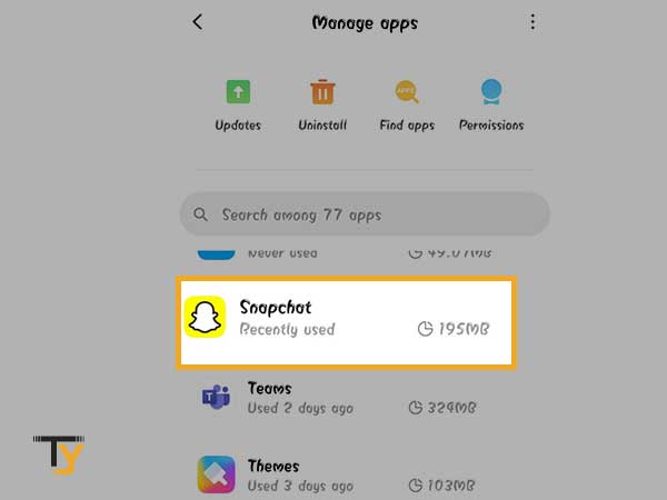 Select Snapchat from the apps list.