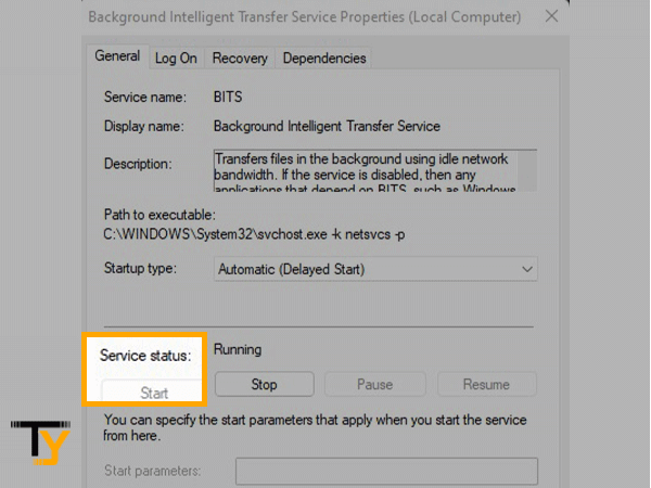 Click Start button under Service Status