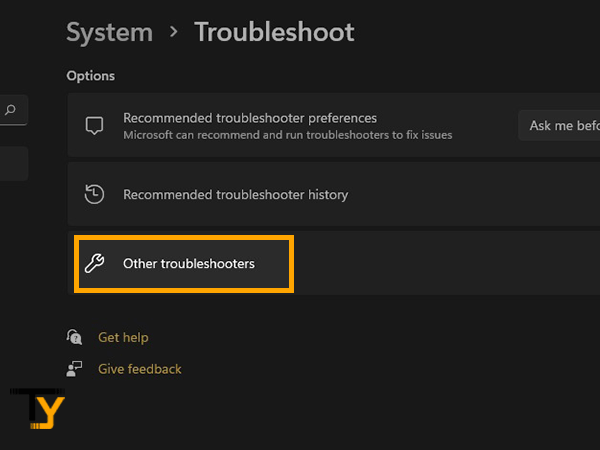 Click on Other Troubleshoot