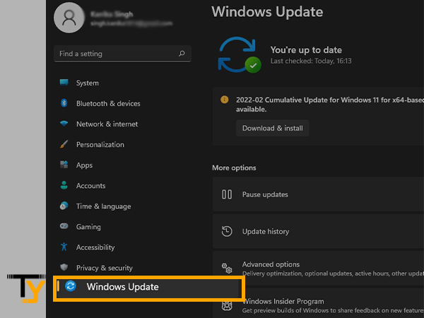 Select the Windows Update section from Settings