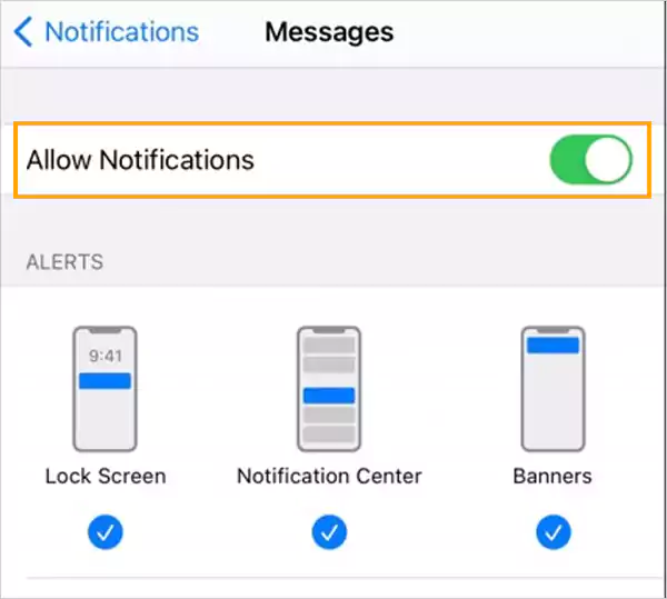 Turn off the Allow Notifications toggle