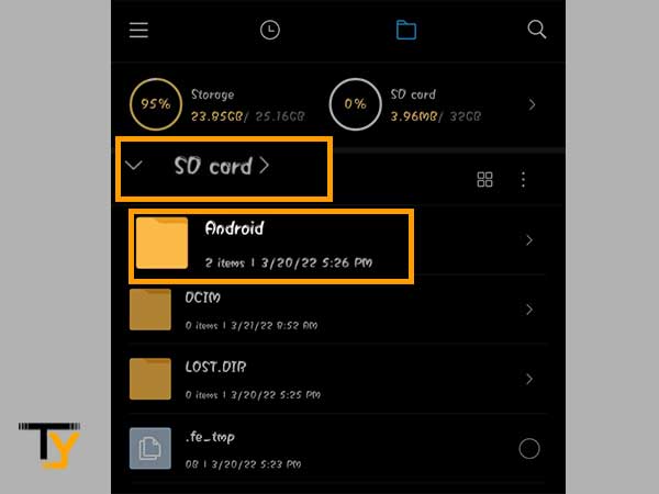 Inside SD Card storage, select Android