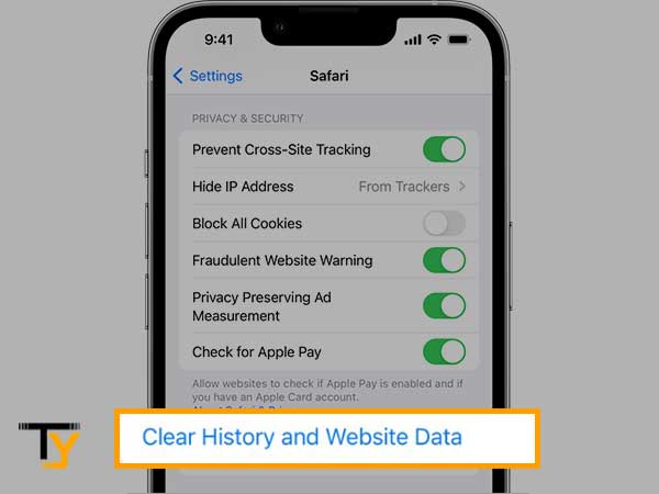 Tap on Clear History and Website Data