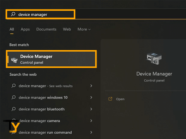 Type device manager in the search bar and select the same from results.
