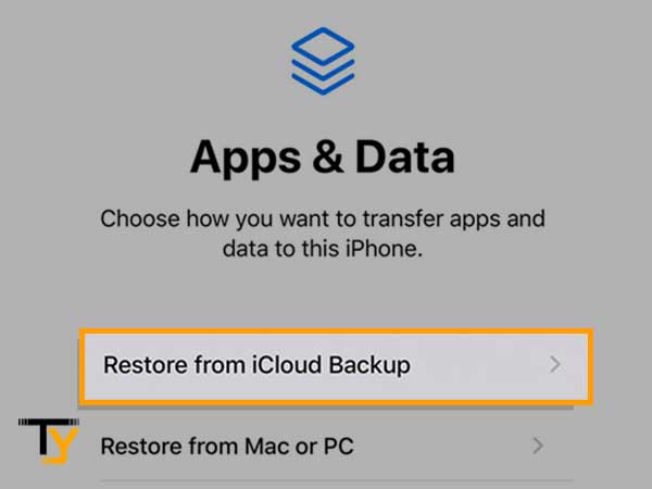 Select the Restore From iCloud Backup option