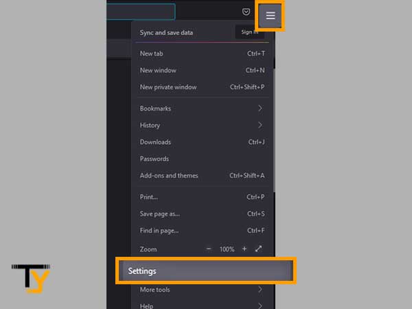 Click on Firefox menu and select Settings