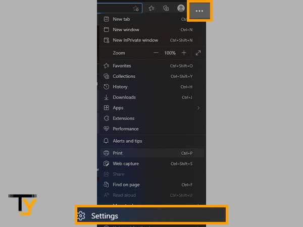 Click on the Edge menu icon and select Settings