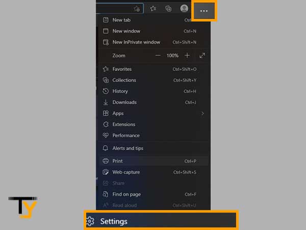 Click on the Edge menu icon and select Settings.