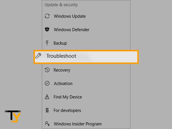 Select Troubleshoot from Setting