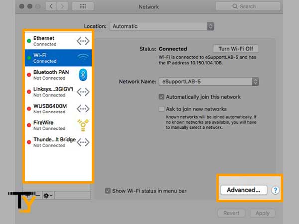 Select network service and click Advanced button