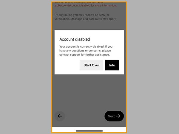 Uber account disabled.