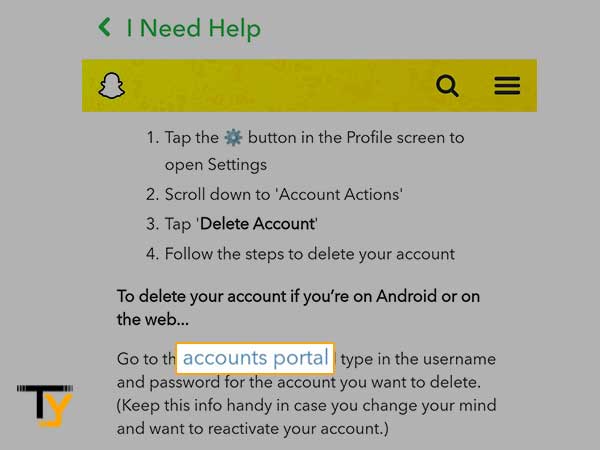 Tap on the accounts portal link.
