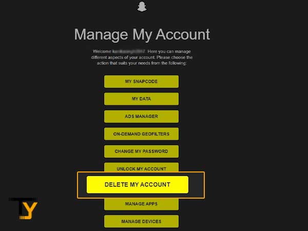 Select the Delete My Account option.
