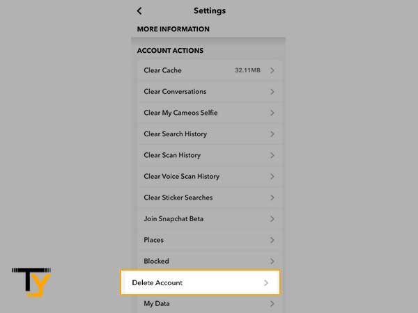 Select the Delete Account optio