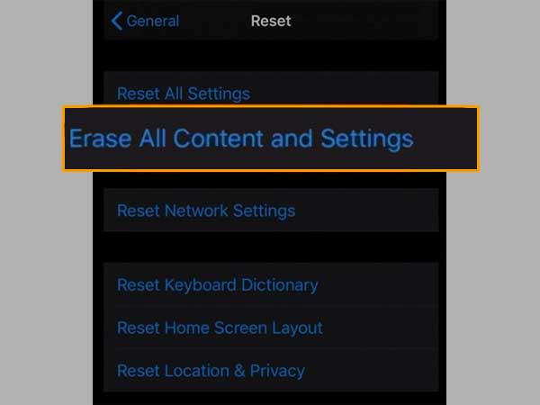 Select Erase all content and Settings.