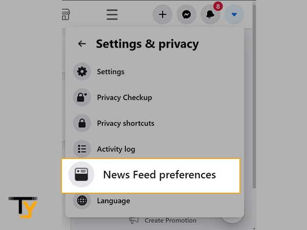 Click on News Feed Preferences.