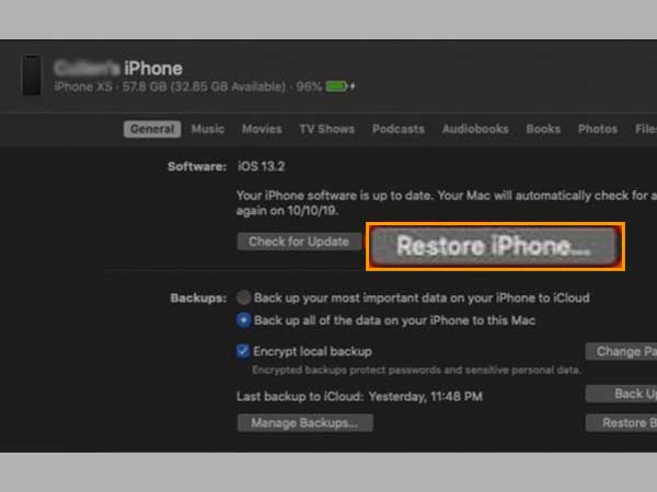  Click on Restore iPhone.